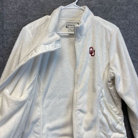 OU Jacket Women's Large White Full Zip Oklahoma University Logo Faux Fur Soft - Picture 13 of 15